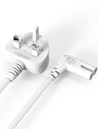 Mellbree Right Angle 2M Power Cable - Compatible with Samsung, LG & Panasonic TVs - White