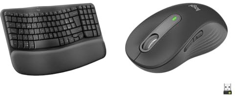 Logitech Wave Keys Tastiera Wireless Ergonomica con Supporto per i Polsi Imbottito & Signature M650 L Mouse wireless - Per mani grandi, Durata Batteria 2 anni, Clic Silenziosi