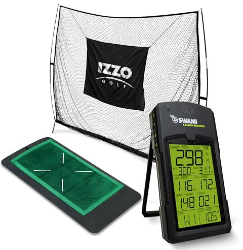 IZZO Golf Swing Trainer Bundle - Golf Net, Practice Mat, and Launch Monitor, Launch Master Bundle
