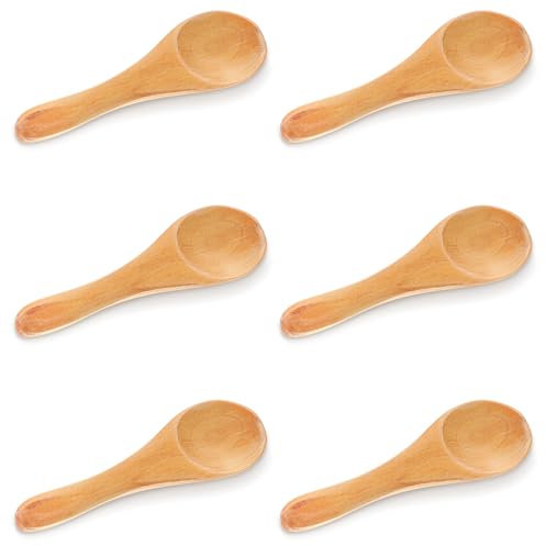 6PCS Small Wooden Spoons, Mini Wooden Teaspoons for Spices Jars Tiny Salt Spoon for Kitchen Cooking Eating Mini Condiment Spoons for Honey Tea Cream Sugar