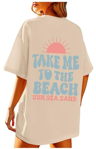 Haut enveloppant, T-shirts graphiques pour femmes Vintage Baggy Chemises esthétiques d'été Coton Vacances Hauts Pulls Asymétrique, kaki, M