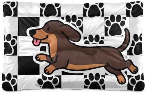 Amooorous Funny Dackel-Hundebett, waschbar, weich, rutschfest, für große, mittelgroße und kleine Hunde, 91,4 x 61 cm, Schwarz / Weiß