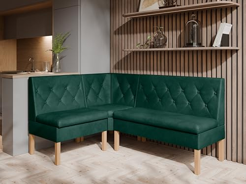 JKG Meble Eckbank fur Essizmmer - Eckbank Küche mit Aufbewahrungsbehälter - Modern Sitzecke Küche - Stoff Velours - gepolsterte Rückenlehne - Grün - Monolith 37-140x200 cm