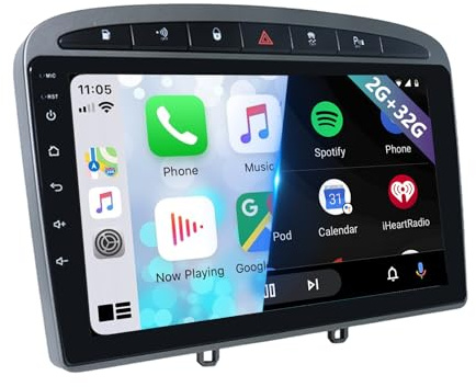 Ichuangxin Autoradio pour Peugeot 308/408 2007-2013 sans Fil Carplay Android Auto, 2G+32G Android 13 9'' HD Écran Tactile Autoradio Stéréo RDS/FM, Bluetooth, SWC,GPS,WiFi+ Caméra arrière, Mic