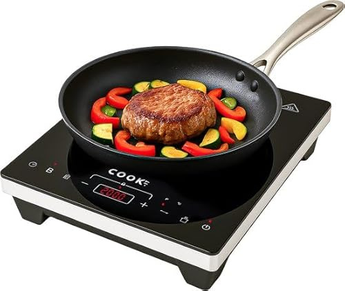 COOK-IT Induktionskochfeld 1-Zone, 2000 W – Touchscreen mit Timer (180 min), 10 Stufen (60-240 °C), Kindersicherung, Überhitzungs- & Spannungsschutz, Kompakt & Tragbar