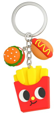 DONWOIE Food Keyring, French Fries Keychain Bag Charm for Women | Fun Silver Key Rings with 3D Burger, Hot Dog and Chips Novelty Gifts for Girls Boys Friends
