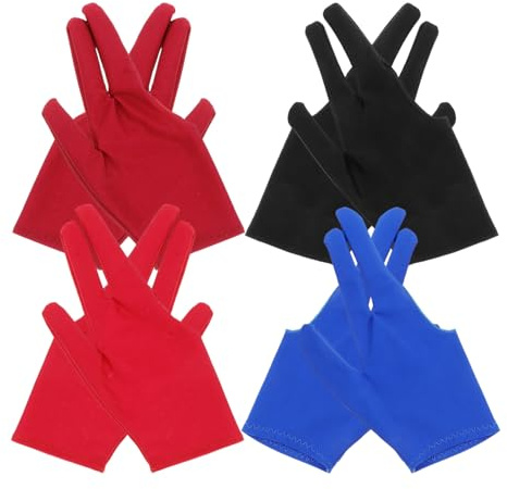 MAJORMENCH 8 Stück Teiliges Yoyo Handschuh Set rutschfest und Bequem Professionelle Billardhandschuhe für Sicheren Griff bei Tischspielen Inklusive Je in Schwarz Rot und Blau