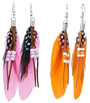MOPZIJA 2Pcs Feder Ohrringe Vintage Ohrringe Boho Ohrringe Karneval Ohrringe Indianer Hippie,aperol ohrringe，hippie ohrringe damen,aperol kostüm damen,für Themenpartys, Valentinstag, Geburtstag
