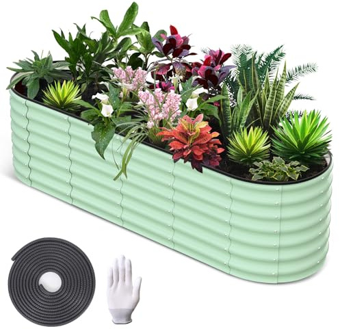 Metall Hochbeet - Stahl Rostfrei Verzinkt & Lackiert Wellblech, Ovale Form Sehr Stabil Garten Beet Für Gemüse Kräuter Blumen Gartenbeet Gemüsebeet