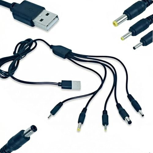 FeiatPogra USB to DC Power Cable with 5 DC Plug Tips, Universal Charger Lead for Router, LED Light, Speaker, Fan, Mini Fan, Cooling Pad and Small Devices, Replacement Power Cord