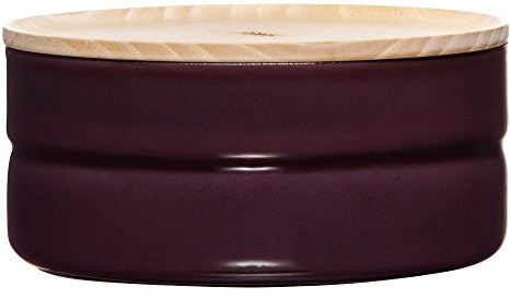 Riess, 2173-201, Vorratsdose mit Eschenholzdeckel ø 6cm, AP AUBERGINE, Emaille, Vol. (rec.): 0,6 Liter, Made in Österreich, LBH: 13,3x13,3x6,0cm, 0,385kg, Dose, Deckel, Bleifrei, Farbecht, Ungiftig