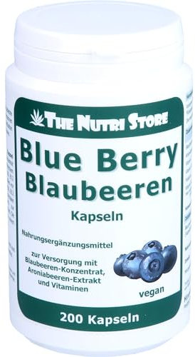Blue Berry Blaubeeren Kapseln 200 Stk. - Zur Versorgung mit Blaubeeren-Konzentrat, Aroniabeeren-Extrakt und Vitaminen