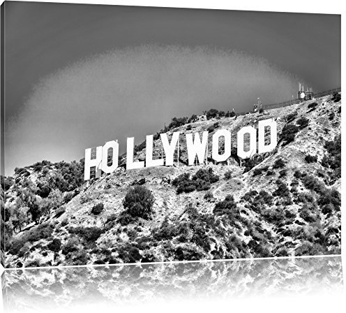Pixxprint Monocrome, Hollywood Wahrzeichen, Größe: 60x40cm, Leinwandbild, fertig gespannt, Wandbild, Dekoration, Kunstdruck, kein Poster