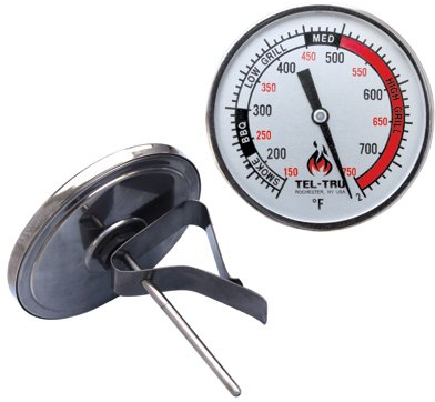 Tel-Tru BQ325R Big Green Egg, Primo, Komodo, Grill Dome, or Other Kamado-Style Replacement Thermometer, 3 dial with red and Black Zones