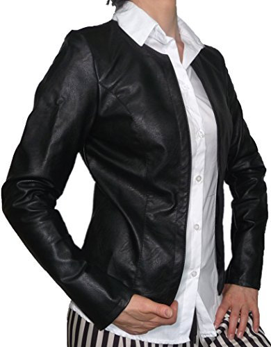 Giacca Finta Pelle Aperta Scollo Tondo Aderente Avvitata Leggera Cardigan Coprispalle Donna Ragazza (S 40 IT Donna, Nero)