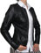 Veste simili cuir ouvert col rond moulant vissé léger cardigan couvre-épaules femme fille, Noir , 36