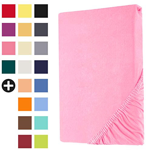 Heim24h Spannbettlaken 90x200cm bis 30 cm, Rosa, 100% Baumwolle Bettlaken, Öko Tex Zertifiziert Jersey Spannbetttuch