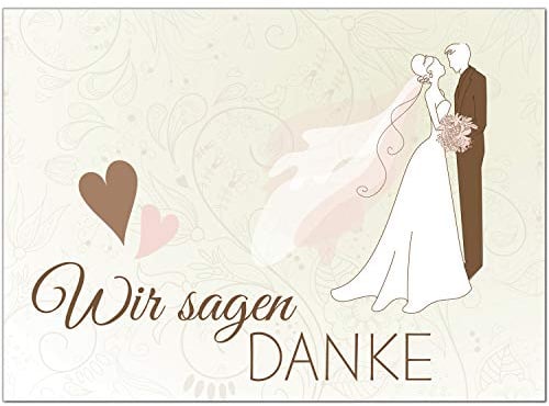 10 x Hochzeits-Dankeskarten - Motiv Brautpaar mit Herz Wir sagen Danke - Danksagungskarten für Ehepaare um Danke zu sagen nach Hochzeit, Polterabend oder Hochzeitsfeier