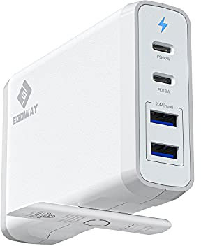 USB C Power Adapter Wall Charger, Egoway 90W PD Multiport Fast Charger 4-Port with 60W & 18W QC 3.0 USB Plug Charger Mains Delivery Adapter and Dual USB A Ports 12W