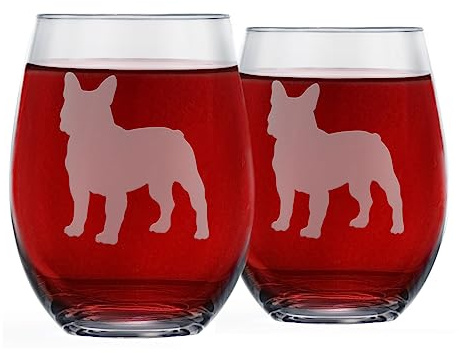 Greenline Goods French Bulldog Wine Glasses (Set of 2) | Unique for Dog Lovers | Hand Etched with Breed Name on Bottom