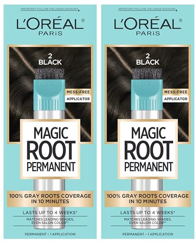 L'Oreal Paris Magic Root Rescue 10 Minuten Haarfärbe-Set, permanente Haarfarbe mit Schnell-Präzisions-Applikator, 100% Grauabdeckung, 2 x Schwarz, 2 Stück
