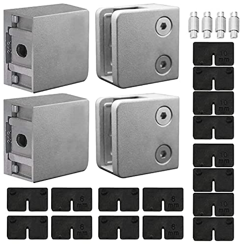 Premium Aluminium quadratische Glasklemme mit flacher Rückseite für 0,6 cm – 1,9 cm gehärtetes Glas oder Verbundglas, 4 Stück (gebürstetes Nickel)