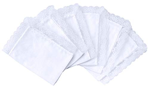 HOULIFE 6 Stücke Damen Klein Weiß Taschentücher aus Reiner Baumwolle mit Spitzen 25x25cm für Alltagsgebrauch&Hochzeit (Weiß 4-12 Stücke)
