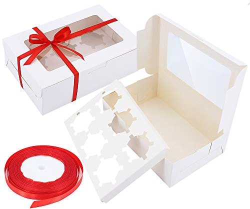 Gearific Cupcake-Boxen, 10er-Pack-Kuchenboxen mit herausnehmbaren Einsätzen, weiße Backwaren-Cupcake-Behälter mit Fenster für Muffins-Kuchen, Donut, Macarons (6 Loch)
