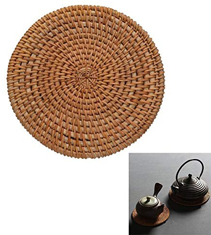 Uteruik Runde Rattan-Untersetzer, gewebt, Tischsets, Teetassenhalter, hitzebeständige Matten für Untersetzer, Töpfe, Pfannen und Teekannen, 1 Stück (18 cm)