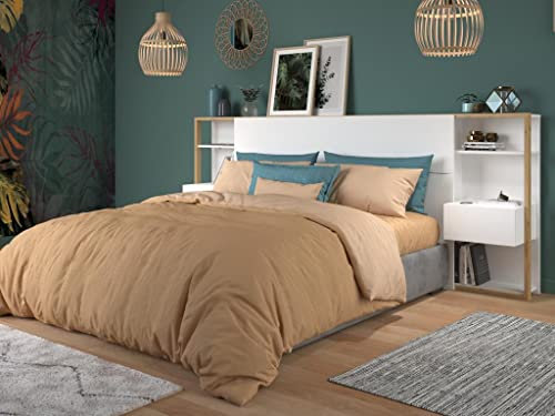 Tête de lit avec chevets Mista - 160 cm - Blanc et chêne