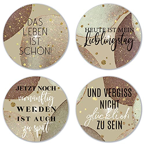 Interluxe LED Untersetzer RUND 4er Set - Das Leben ist schön - Vier leuchtende Design Untersetzer als Tischdeko, Geschenkidee, Party, Modern