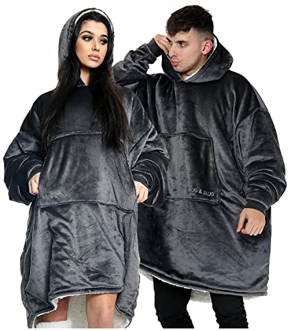 GC GAVENO CAVAILIA Oversized Blanket Hoodie For Adults, Extra Warm Fleece Plush Hoodie Blanket, Snuggle Wearable Blanket with Hood, Comfortable Sweatshirt Throw, Charcoal, One Size