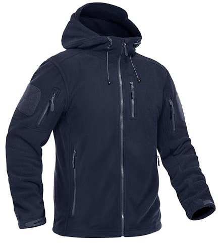 KEFITEVD Fleecejacke Herren Military Winter Thermo Jacke Übergangsjacke für Safari Angeln Wandern Herbstjacke Männer Fleece Freizeitjacke Dunkelblau S