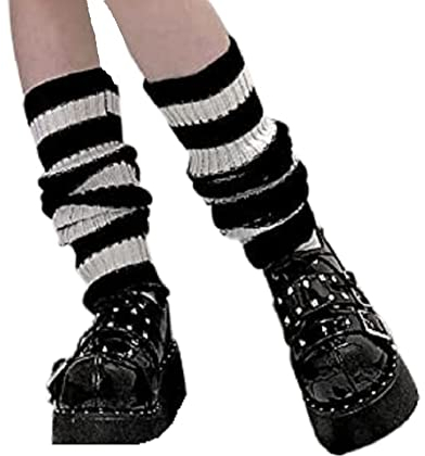 NUFIWI Harajuku Japanische Lolita Beinstulpen Gothic Strick Lange Socken Leggings Gamaschen Knie Gothic Winter Manschette Knöchel Heap Socke, A gestreift, Einheitsgröße