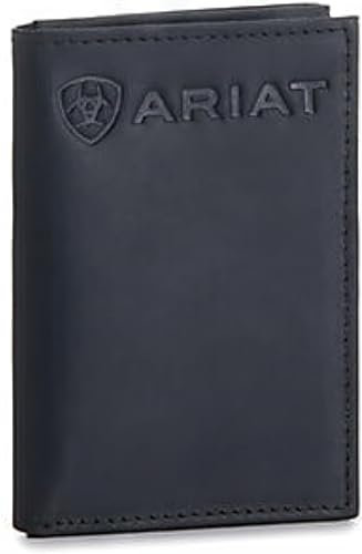 ARIAT Portefeuille à trois volets pour homme avec logo en relief, en cuir véritable, mesure 7,6 x 10,2 cm, noir, noir, Porte-monnaie/Portefeuilles