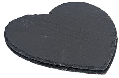 Argon Tableware Heart Slate Placemats - 25cm - Pack of 2 - Black Natural Stone Slate Dinner Mats Dinnerware Plate Placemats for Kitchen, Home, Bar, Restaurant, Weddings, Events