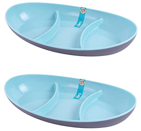 YöL Set of 2 Two Tone Plastic Sectioned Dishes Reusable Camping Summer Party BBQ Caravan Snack Dip Tray