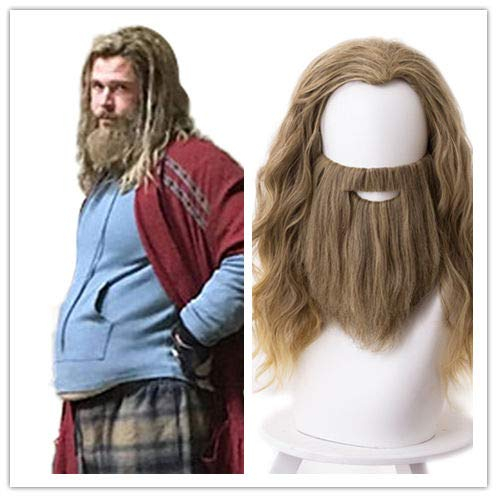 WHBHD Avengers 4 Endgame Loki Thor Cosplay Perücke Fat Thor Kostüm Perücke Haar Halloween Karneval Kostüme Rollenspiel Bart Perücke