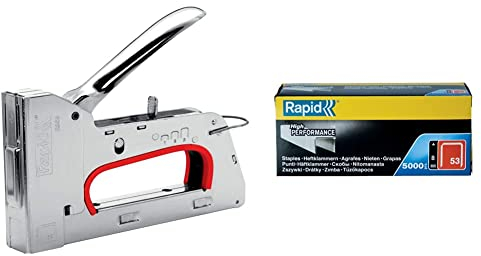 Rapid Handtacker R353 Set Inkl 5.000 Tackerklammern 53 8mm, Tacker für Holz und Stoffe, Leistungsstark, Komplett aus Stahl, für Klammern Typ 53, 6-14mm