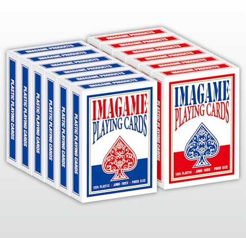 IMAGAME Plastic Playing Cards, Jumbo Index, Poker Size, 6 Blue & 6 Red Deck