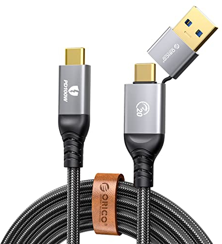 ORICO Cable USB C, cable de carga de 40 Gbps para Thunderbolt 4/Thunderbolt 3, cable de carga rápida Multi 2 en 1, 100 W PD, pantalla de 8 K60 Hz, para MacBooks, iPad Pro, hubs, muelles, eGpu, 1M