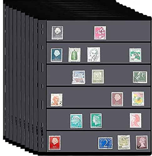 RUNRAYAY 10 hojas de páginas de sellos, página de álbum de sellos de coleccionista de 6 filas para carpeta de álbum de sellos con fundas de carpeta estándar de 9 agujeros para coleccionistas de sellos