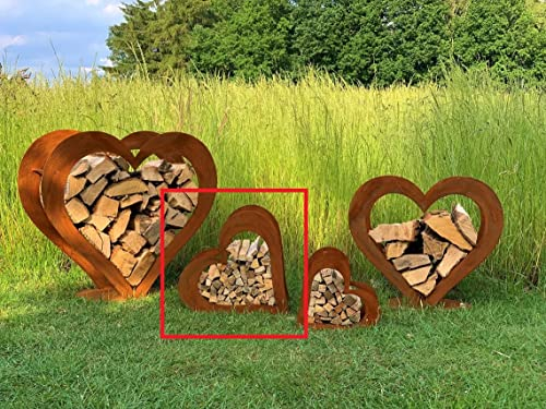 D&L Lasertec Herz aus Metall - Herz für Kaminholz - Regal aus Rost Edelrost Holzregal für Garten Terrasse - Herz liegend S