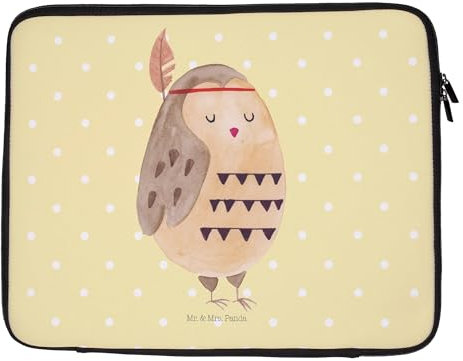 Mr. & Mrs. Panda 27 x 36 cm Notebook Tasche Eule Federschmuck - Geschenk, Dekoration, entspannt, Reisespruch, Owl, Abenteuer, Notebook-Tasche,