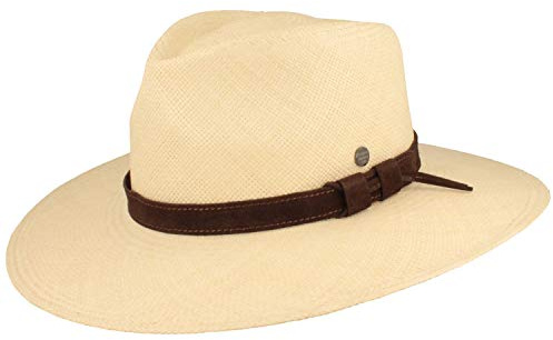 Breiter ORIGINAL Panama Hut, Strohhut, Sommerhut, mit UV Schutz 50+, Lederband-Garnitur, Silikon Verstärkung, Made IN Ecuador