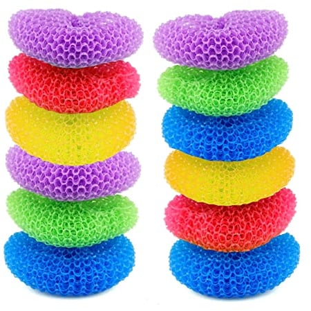 D.RECT 12 Esponjas de Plástico para la Cocina - Esponja Rascadora para Limpiar Sartenes y Eliminar Suciedad Persistente - Sin Rayas, Multicolor