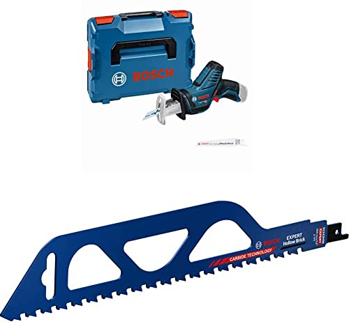 Bosch Professional Akku Säbelsäge GSA 12V-14 (ohne Akkus und Ladegerät, in L-BOXX 102) + 1x Expert ‘Hollow Brick’ S 1543 HM Säbelsägeblatt (für Planziegel, Länge 240 mm, Zubehör)