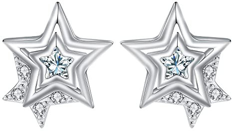 Arrebol Ohrringe Sterne 925 Sterling Silber Damen Ohrstecker mit 3A Zirkonia Original Schmuck Für Frauen Mädchen Geschenk