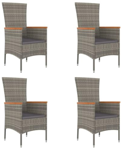 vidaXL Gartenstühle mit Kissen 4 STK. Poly Rattan Grau