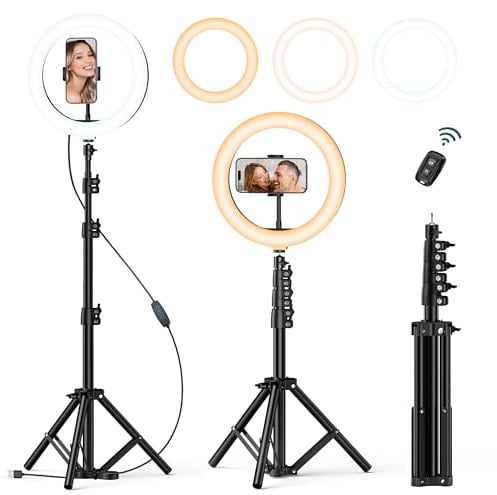 ATUMTEK 10 Selfie-Ringlicht mit 55 Ausziehbarem Stativ, Selfie-Licht mit Handyhalter und Bluetooth-Fernbedienung, Dimmbares LED-Ringlicht für Streaming, TikTok, Zoom, Vlogging, YouTube usw.